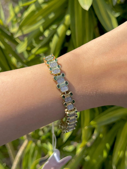 Gold & Silver Green Stone Bracelet